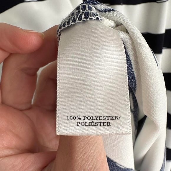 ANN TAYLOR White and Navy Striped Nautical Style Ladies Summer Top, L - Picture 4 of 5